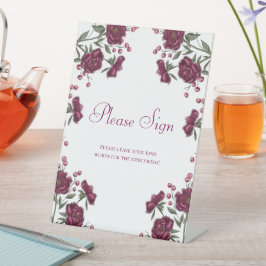 Maroon Rose Wedding Guest Book Sign Reclamebord Met Voetstuk
