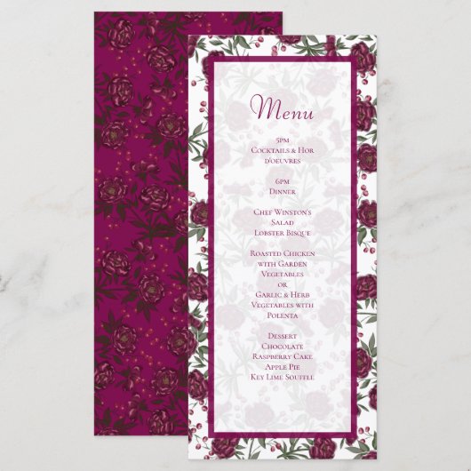 Maroon Rose Wedding Menus (Devant / Derrière)