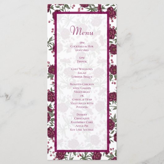 Maroon Rose Wedding Menus (Devant)
