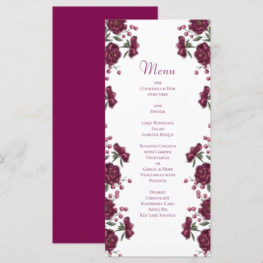 Maroon Rose Wedding Menus Menu (Voorkant / Achterkant)