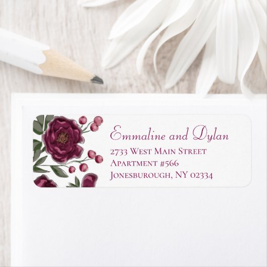 Maroon Rose Wedding Return Address Labels (Insitu)