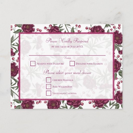 Maroon Rose Wedding RSVP Feestdagenkaart (Voorkant)