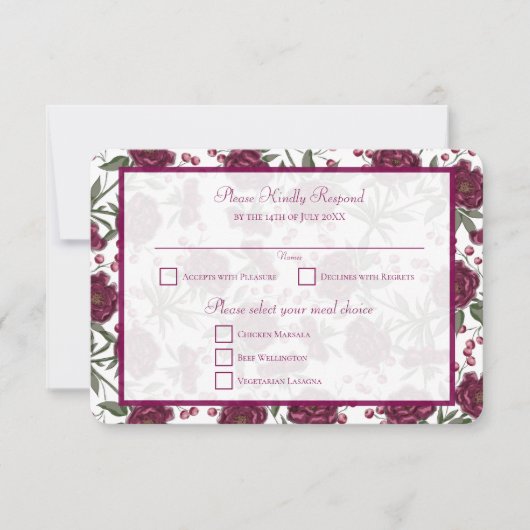 Maroon Rose Wedding RSVP Reply Kaart (Voorkant)
