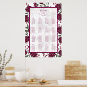 Maroon Rose Wedding Seating Chart Poster (Keuken)