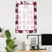 Maroon Rose Wedding Seating Chart Poster (Thuiskantoor)