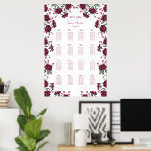 Maroon Rose Wedding Seating Chart Poster (Thuiskantoor)