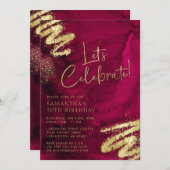 Maroon Rouge et or Invitation d'anniversaire (Devant / Derrière)