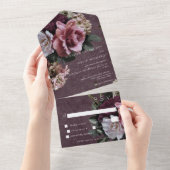 Maroon & Roze Floral Modern All In One Uitnodiging (Afscheurbaar)