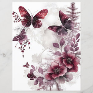 Maroon rozen en vlinders schroot-boekingspapier