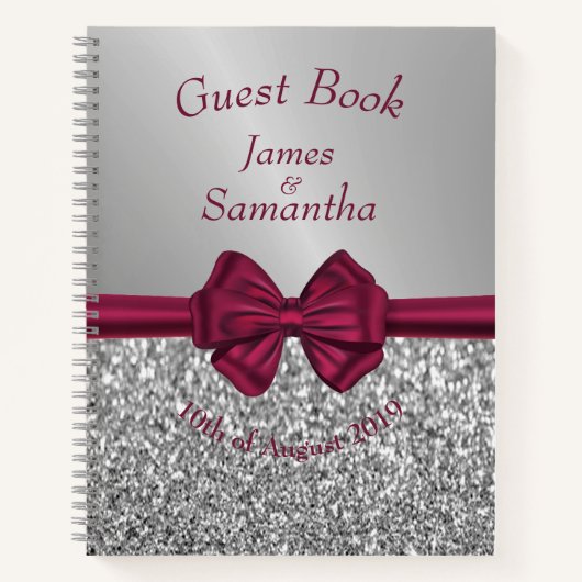 Maroon Satin Bow & Silver - Guest Book Notitieboek (Voorkant)