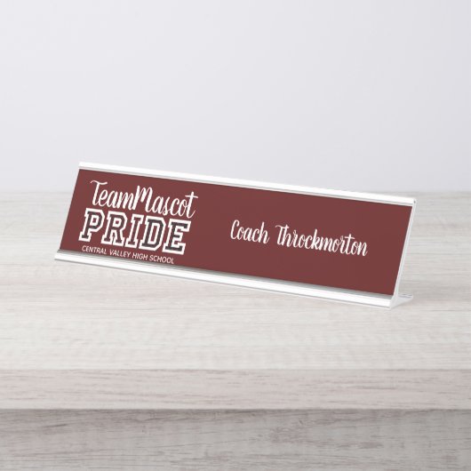 Maroon School Pride Mascot Name Desk Name Bord Bureau Naambordje (Voorkant)