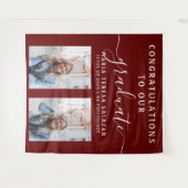 Maroon Script Calligrafie Twee Foto Afstudeerfeest Wandkleed (Voorkant (horizontaal))