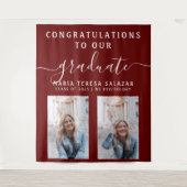Maroon Script Calligrafie Twee Foto Afstudeerfeest Wandkleed (Voorkant)