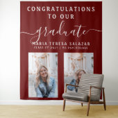 Maroon Script Calligraphy Twee Foto's Afstudeerfee Wandkleed (In situ)