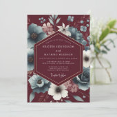 Maroon Slate Somber Bloom Wedding Kaart (Staand voorkant)