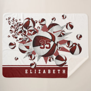 Maroon Sportruimte Meisjes Basketballen Sterren Sherpa Deken