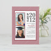 Maroon Stripes moderne Photo Graduation invitation (Debout devant)