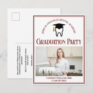 Maroon Tandheelkundige School Foto Custom Graduati Uitnodiging Briefkaart