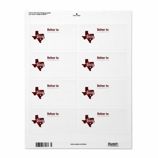 Maroon Texas Heart Étiquette (Feuille entière)