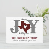 Maroon Texas JOY Foto Feestdagenkaart (Staand voorkant)