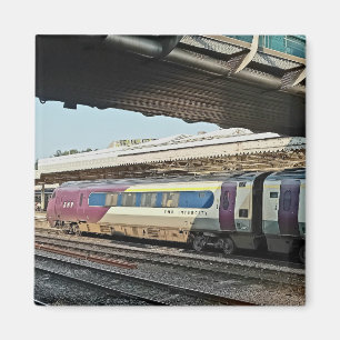 Maroon trein, onder de brug magneet