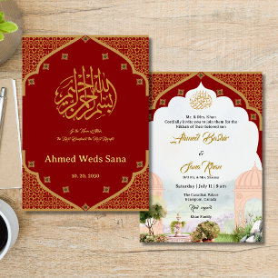 Maroon Tuin Nikkah Uitnodigingskaart Kaart