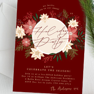 Maroon Vakantie Party Poinsettia krans pracht Kaart
