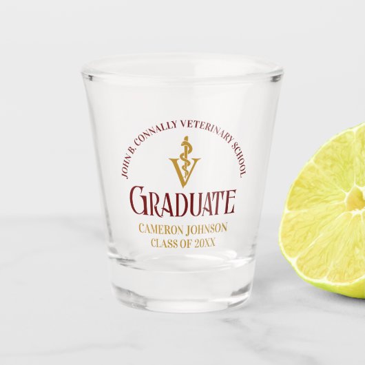 Maroon Veterinary School Afstuderen Custom Shot Glas (Voorkant)
