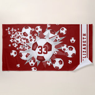 maroon voetbal uitbarsting haar naam shirt nummer strandlaken