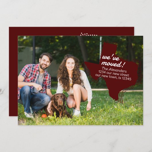 Maroon We hebben verhuisd - Dotted Texas Moving Aankondiging (Voorkant / Achterkant)