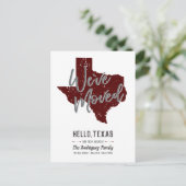 Maroon We hebben verhuisd - Texas Aankondigingskaart (Staand voorkant)