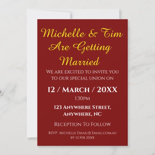 Maroon Wedding Invitation | Elegant (Devant)