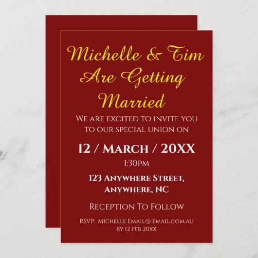 Maroon Wedding Invitation | Elegant  (Devant / Derrière)