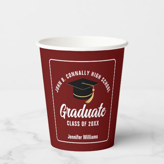 Maroon White Afstuderen Custom 2025 Graduation Par Papieren Bekers (Achterkant)