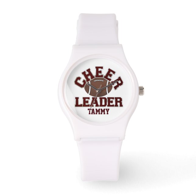 Maroon & White Cheerleader's Custom Watch Horloge (Voorkant)