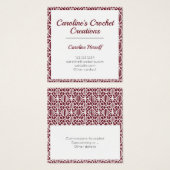 Maroon White Crochet Lace Pattern Business Card (Devant & derrière)