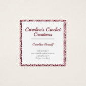 Maroon White Crochet Lace Pattern Business Card (Devant)