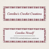 Maroon White Crochet Lace Pattern Business Card (Devant & derrière)