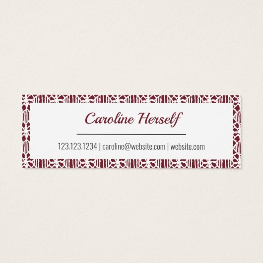 Maroon White Crochet Lace Pattern Business Card (Dos)