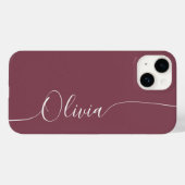 Maroon White Elegant Calligraphy Script Name Case-Mate iPhone Case (Achterkant (horizontaal))