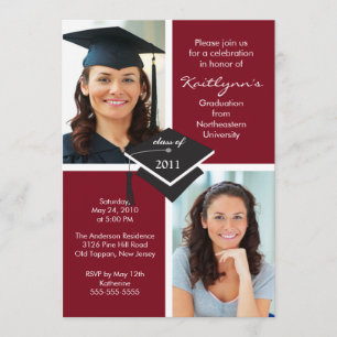 Maroon & White Photo Afstuderen Uitnodiging