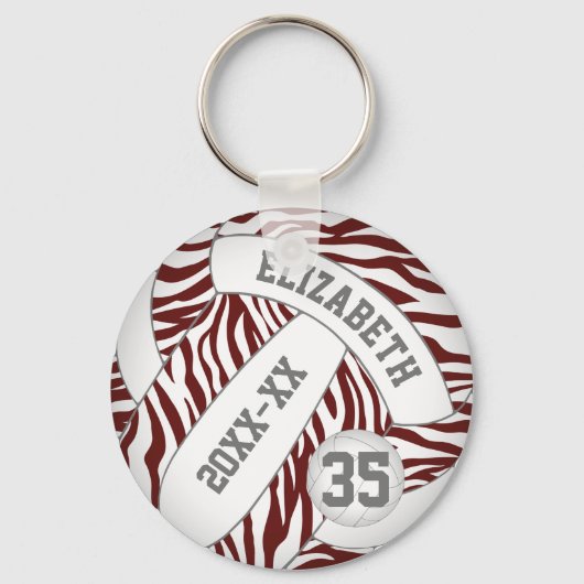 maroon white zebra stripes volleyball meisjes sleutelhanger (Voorkant)