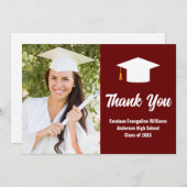 Maroon Wit Afstuderen Foto gepersonaliseerd Bedankkaart (Voorkant / Achterkant)