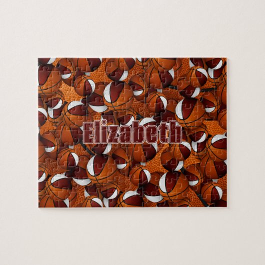 Maroon wit basketbal kinder team kleuren legpuzzel (Horizontaal)