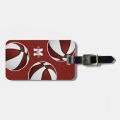 Maroon wit basketbal reizen team kleuren bagagelabel (Voorkant horizontaal)