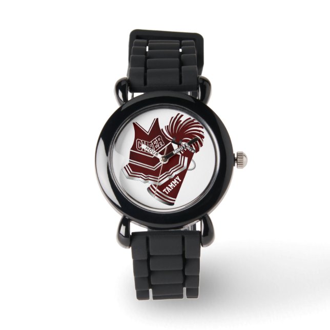 Maroon & Wit Cheer Gear Custom Horloge (Voorkant)