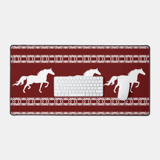 Maroon & Wit geometrisch patroon & paarden Bureaumat (Keyboard & Muis)