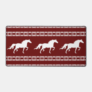 Maroon & Wit geometrisch patroon & paarden Bureaumat