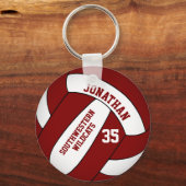 Maroon wit gepersonaliseerd jongens volleybal sleutelhanger (Achterkant)