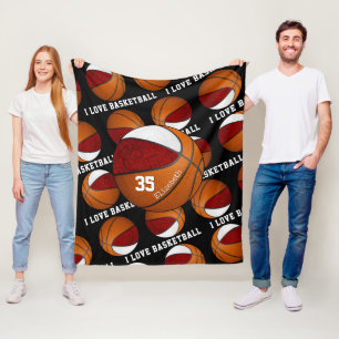 maroon-wit Ik hou van basketbalmeiden Fleece Deken